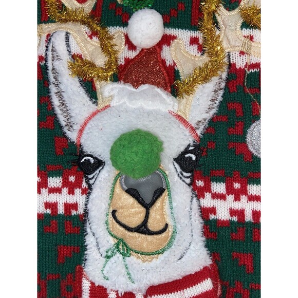 33 Degrees Sweater Women's XL Christmas Green White Llama - Picture 5 of 13